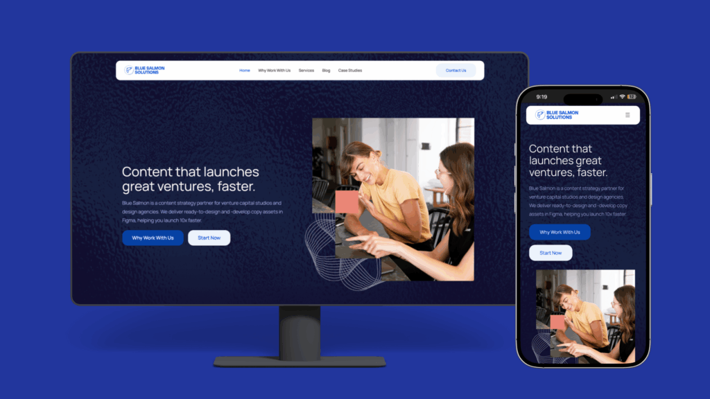 Blue Salmon website, desktop and mobile view mockup